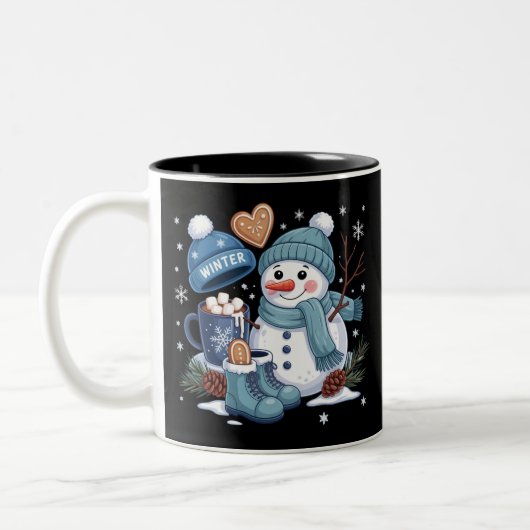 Cute Snowman Winter Season Vibes Christmas Holiday ツートーンマグカップ (左)