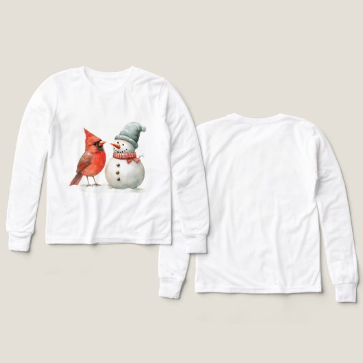 Cute Snowman with Bird Winter Christmas Scene (デザイン 正面＆背面)