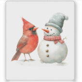 Cute Snowman with Bird Winter Christmas Scene シール (正面)