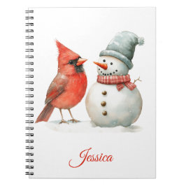 Cute Snowman with Bird Winter Christmas Scene ノートブック