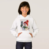 Cute Snowman With Phone Kids Hoodie (正面フル)
