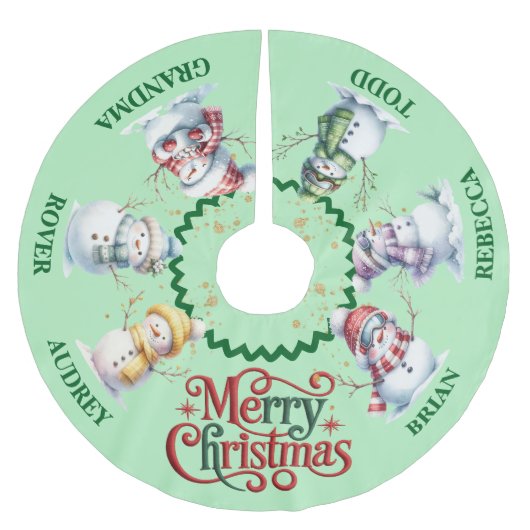 Cute Snowmen Christmas Tree Skirt with Names ブラッシュドポリエステルツリースカート (正面)