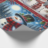 Cute Snowmen Christmas Wrapping Paper with Text ラッピングペーパー (角)