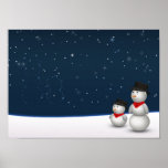 Cute Snowmen Constellation ポスター<br><div class="desc">2 cute snowmen in a snowy winter scene are looking to the sky above to the star constellation of them in the dark heaven. A very cute illustration for the winter time and especially for Christmas.</div>