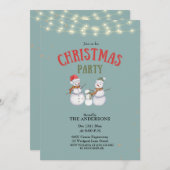 Cute Snowmen Family Christmas Party invitation  招待状 (正面/裏面)