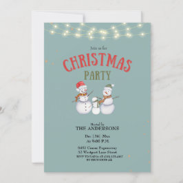 Cute Snowmen Family Christmas Party invitation  招待状