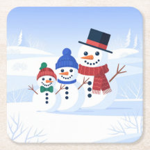 Cute Snowmen Family Coaster Set