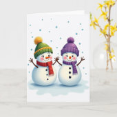 Cute Snowmen Holiday Cheer Card カード (黄色い花)