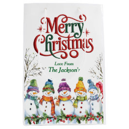 Cute Snowmen Merry Christmas ミディアムペーパーバッグ