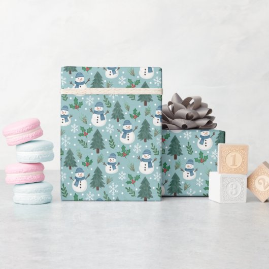 Cute Snowmen Winter Pattern Wrapping Paper Roll ラッピングペーパー (ベビーシャワー)