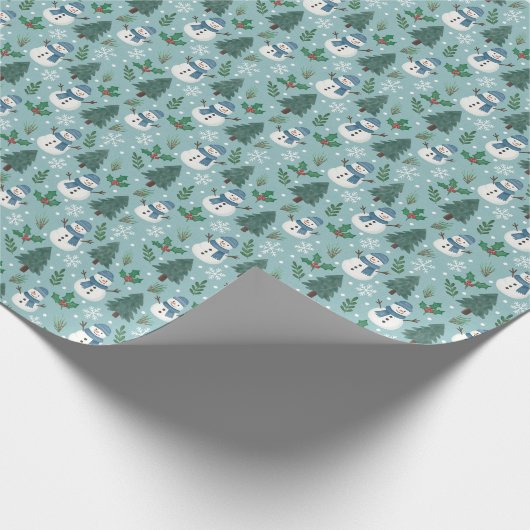 Cute Snowmen Winter Pattern Wrapping Paper Roll ラッピングペーパー (角)