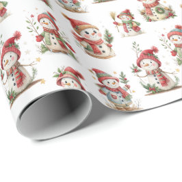 Cute snowmen with wooly hats ラッピングペーパー