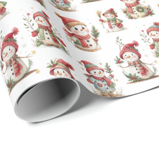 Cute snowmen with wooly hats ラッピングペーパー (ロールコーナー)