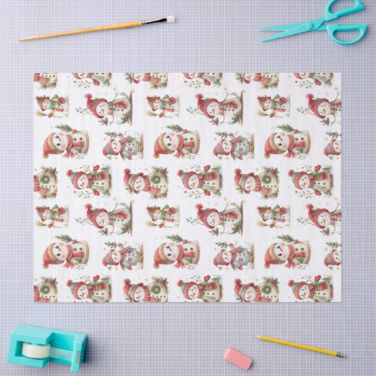 Cute snowmen with wooly hats 薄葉紙 (クラフト)