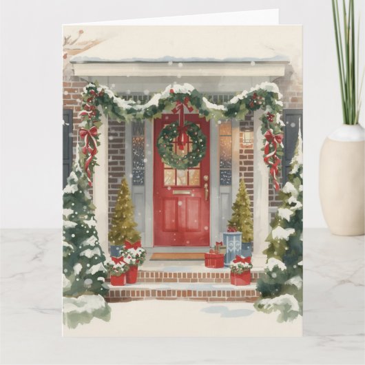 Cute Snowy Christmas Porch  カード (正面)