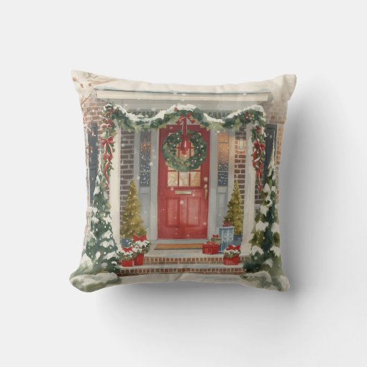 Cute Snowy Christmas Porch クッション (正面)