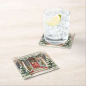 Cute Snowy Christmas Porch  スクエアペーパーコースター (インサイチュ)