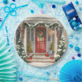 Cute Snowy Christmas Porch  ペーパープレート (パーティー)