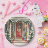 Cute Snowy Christmas Porch  ペーパープレート (パーティー)