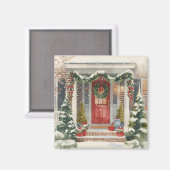 Cute Snowy Christmas Porch  マグネット (正面/裏面)