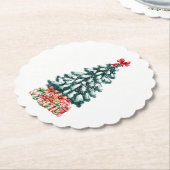 Cute Snowy Christmas Tree ペーパーコースター (アングル)