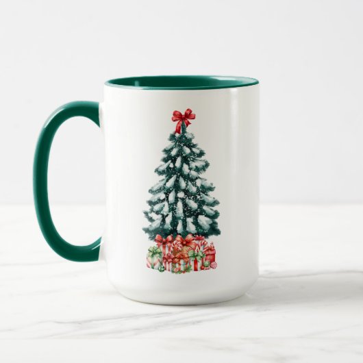 Cute Snowy Christmas Tree Green マグカップ (左)