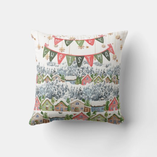 Cute Snowy Christmas Village クッション (裏面)