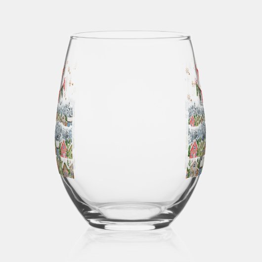 Cute Snowy Christmas Village ステムなしワイングラス (右)