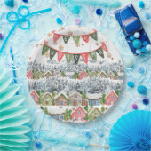 Cute Snowy Christmas Village ペーパープレート (パーティー)