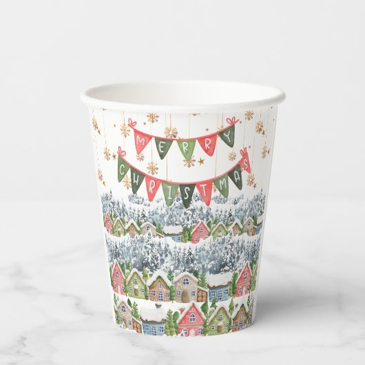 Cute Snowy Christmas Village 紙コップ (裏面)