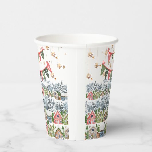Cute Snowy Christmas Village 紙コップ (右)