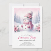 Cute Snowy Forest Pink Snowman Kids Invite Digital 招待状 (正面)