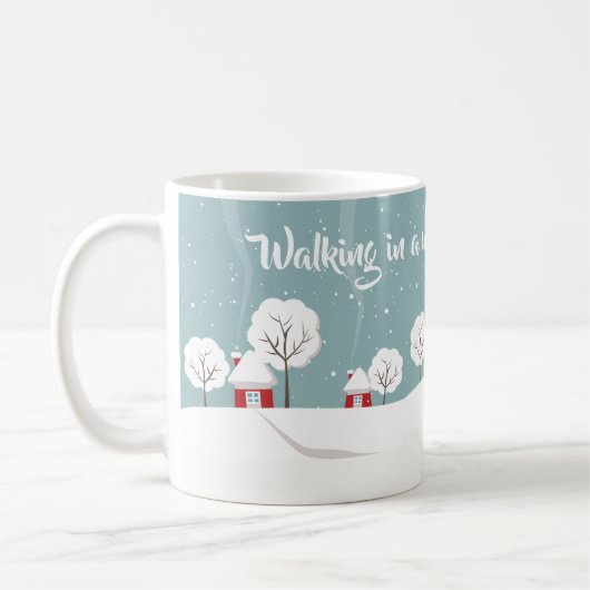 Cute Snowy Houses and Trees Winter コーヒーマグカップ (左)