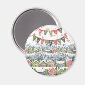 Cute Snowy Merry Christmas Village マグネット (正面/裏面)