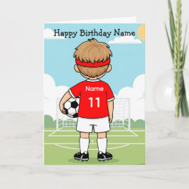Cute Soccer Football Boy Red Shirt Birthday Card カード
