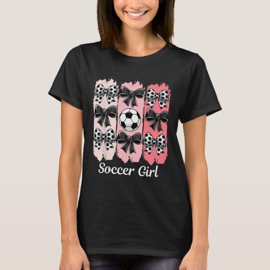 Cute Soccer Girl Coquette Bow Soccer Girl Soccer B Tシャツ (正面)