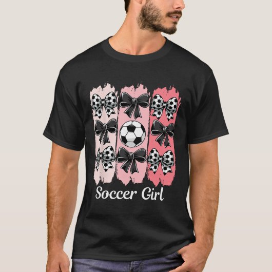 Cute Soccer Girl Coquette Bow Soccer Girl Soccer B Tシャツ (正面)