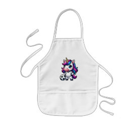 Cute Soccer Unicorn Rainbow Hair Kids Sports Gift 子供用エプロン