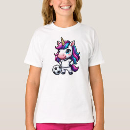 Cute Soccer Unicorn Rainbow Hair Kids Sports Gift Tシャツ