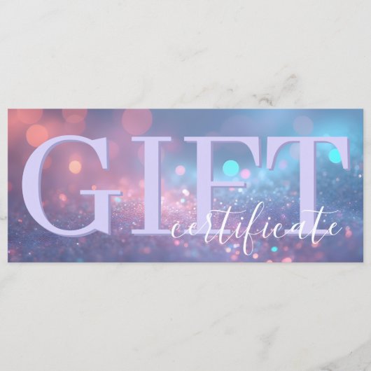 Cute Soft Glitter Pastel Purple Gift Certificate セーブザデート (正面)