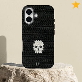 Cute Soft Goth Crochet Skull Yarn Custom Name iPhone 16ケース