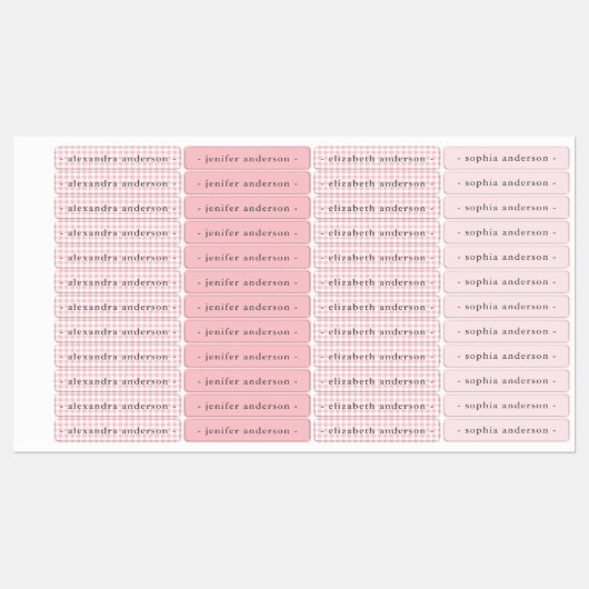 Cute Soft Pink Gingham Kids Waterproof Name ラベル (シート)
