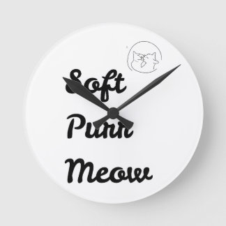 Cute "Soft Purr Meow" Minimalist Cat Wall Clock ラウンド壁時計