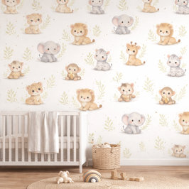 Cute Soft Watercolor Safari Animals Baby Room 壁紙