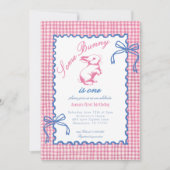 Cute Some Bunny Is One Bow Gingham 1st Birthday  招待状 (正面)