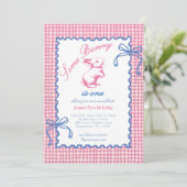 Cute Some Bunny Is One Bow Gingham 1st Birthday  招待状 (スタンド正面)