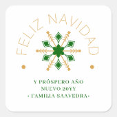 Cute Sophisticated Gold & Green Snowflake Spanish スクエアシール (正面)