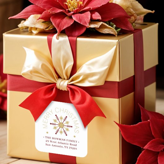 Cute Sophisticated Gold & Red Snowflake Winter スクエアシール