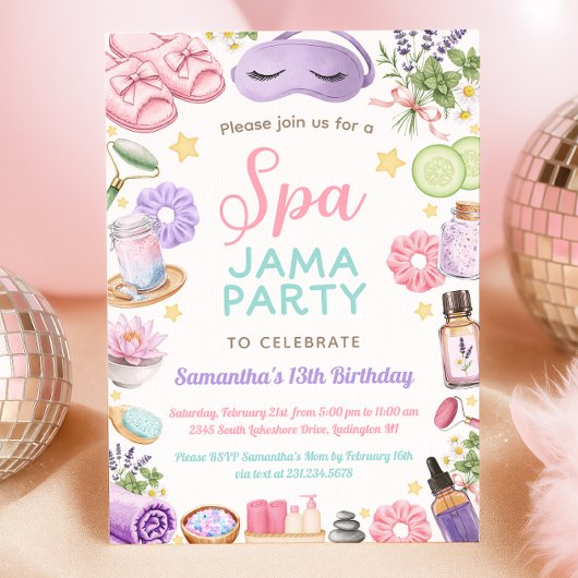 Cute Spa Pajama Party Birthday 招待状