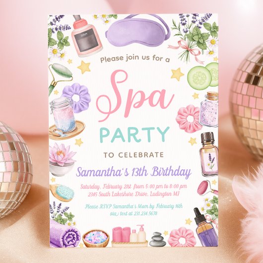 Cute Spa Pamper Party Girl Birthday 招待状